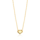 14K Yellow Gold Floating Puff Heart Pendant Necklace Polished Shiny on Cable Chain Italy 17.5"