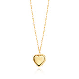 14K Yellow Gold Heart Pendant Necklace Charm Polished Shiny on Cable Chain Italy 17.5"