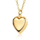14K Yellow Gold Heart Pendant Necklace Charm Polished Shiny on Cable Chain Italy 17.5"