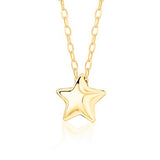 14K Yellow Gold Floating Puff Star Pendant Necklace Polished Shiny on Cable Chain Italy 17.5"