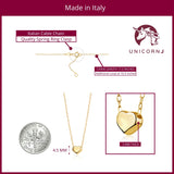 14K Yellow Gold Floating Heart Pendant Necklace Polished Shiny on Cable Chain Italy 17.5"