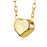 14K Yellow Gold Floating Heart Pendant Necklace Polished Shiny on Cable Chain Italy 17.5