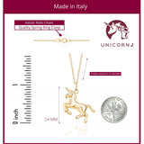 14K Yellow Gold Unicorn Pendant Necklace Polished Shiny on Rolo Chain Italy 16"