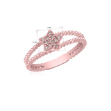 UNICORNJ 14K Rose Gold Double Band Beaded Ring with Pave CZ Star Accent Italy