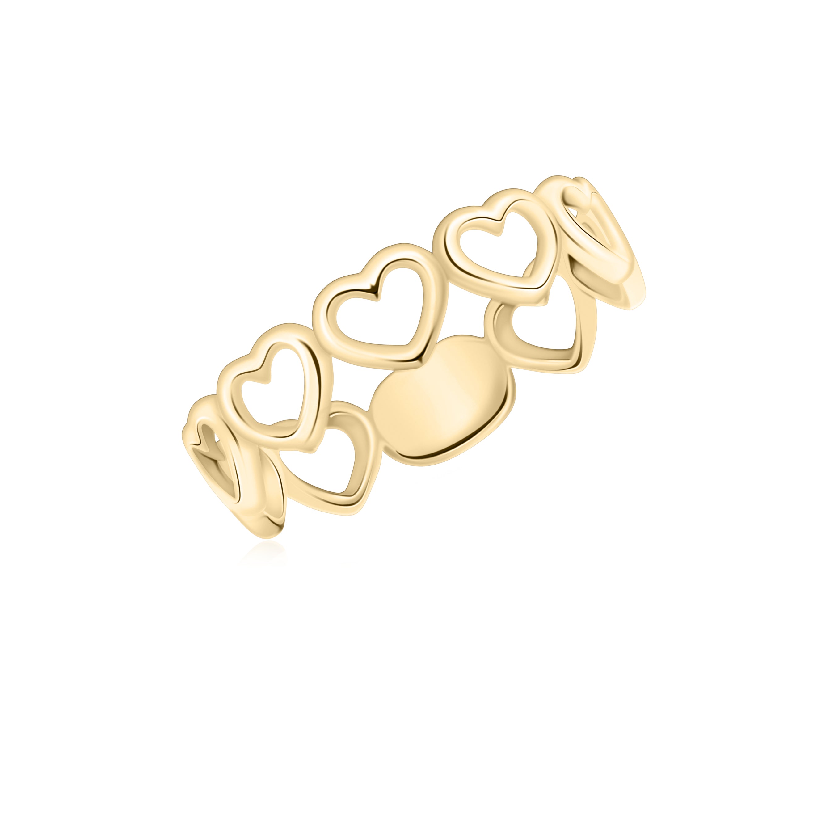 UNICORNJ 14K Yellow Gold Eternity Open Hearts in a Row Ring Italy