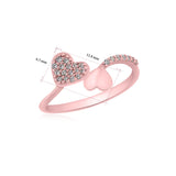 UNICORNJ 14K Rose Gold Double Heart Pave CZ and Polished Bypass Ring Italy