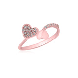 UNICORNJ 14K Rose Gold Double Heart Pave CZ and Polished Bypass Ring Italy