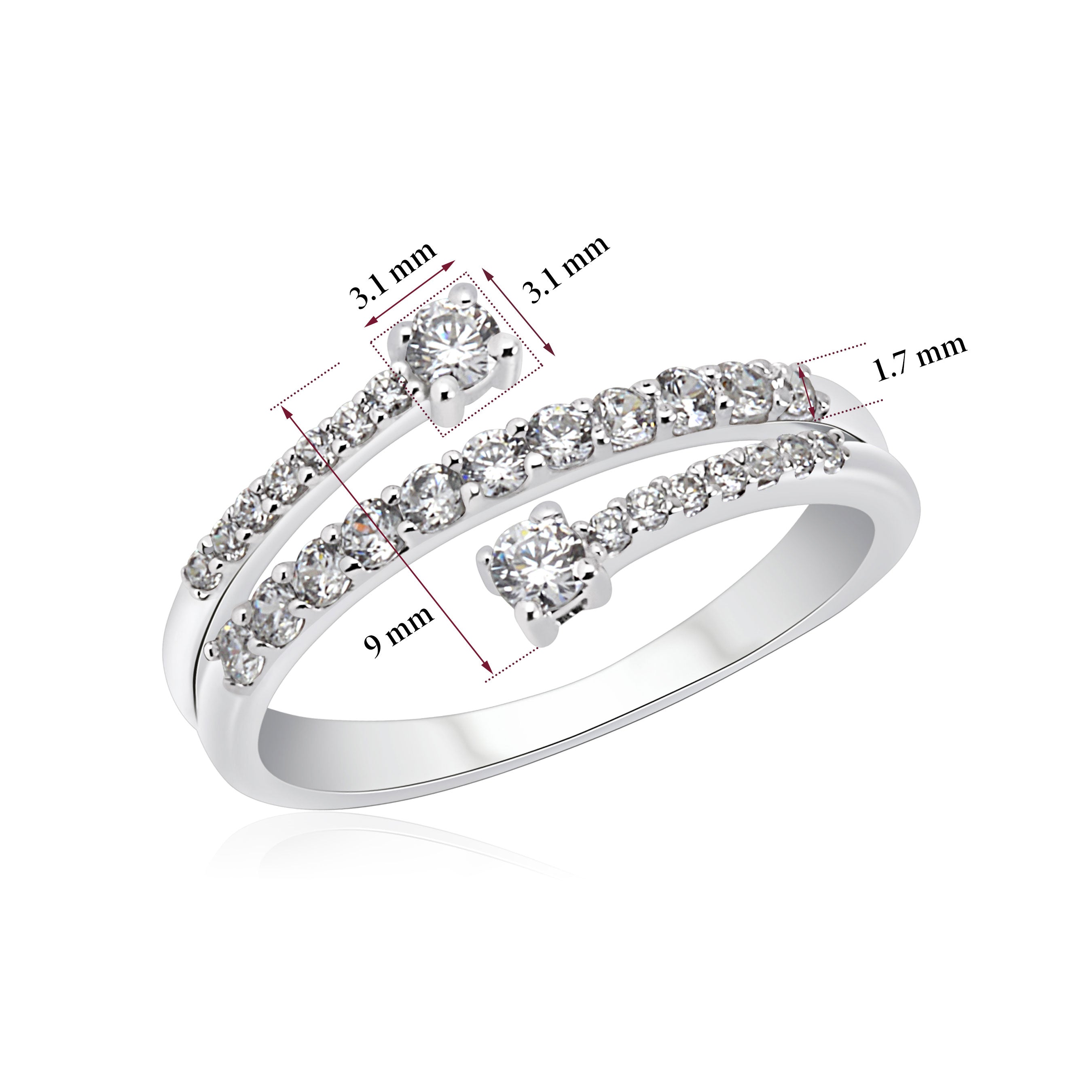 UNICORNJ 14K White Gold CZ Wrap Around Ring with Larger CZ on both Ends Italy