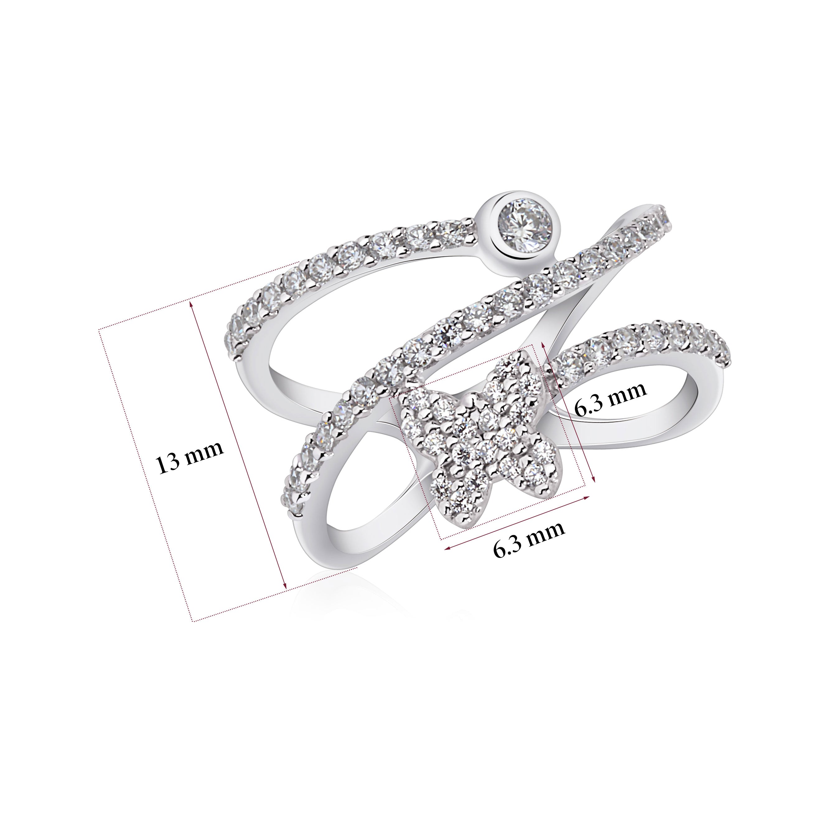 UNICORNJ 14K White Gold Wrap Around Ring with Red Green or Blue Butterfly Accent and Bezel Set CZ Italy