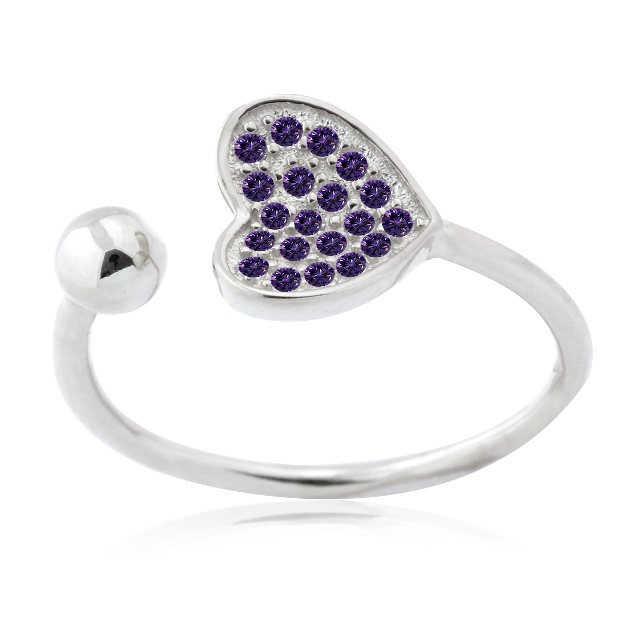 Adjustable Heart Ring in Sterling Silver Pavé with CZ