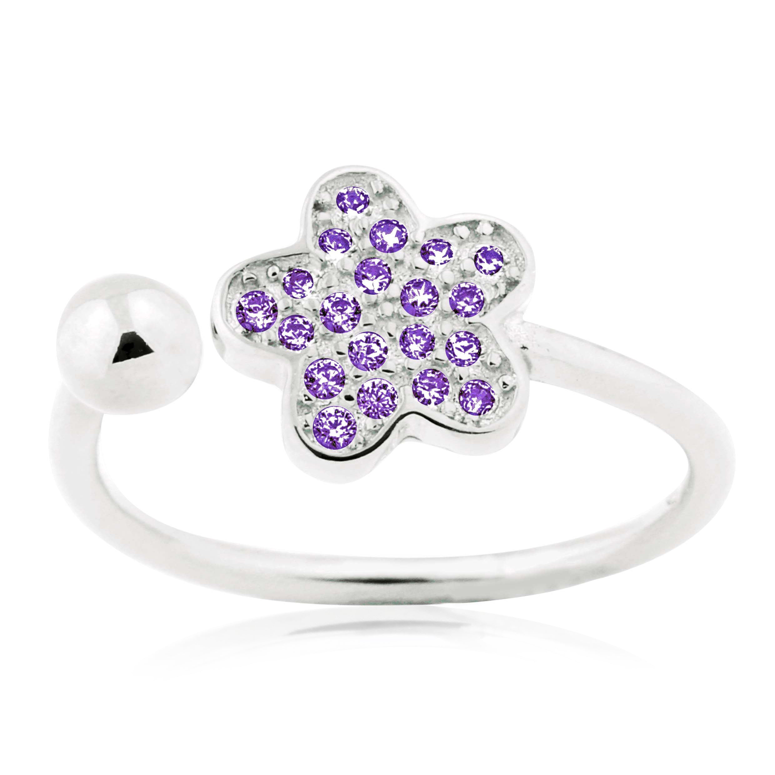 Adjustable Flower Ring in Sterling Silver Pavé with CZ